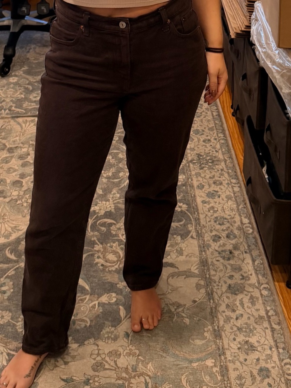 Petite Dark Brown Straight-Leg Jeans